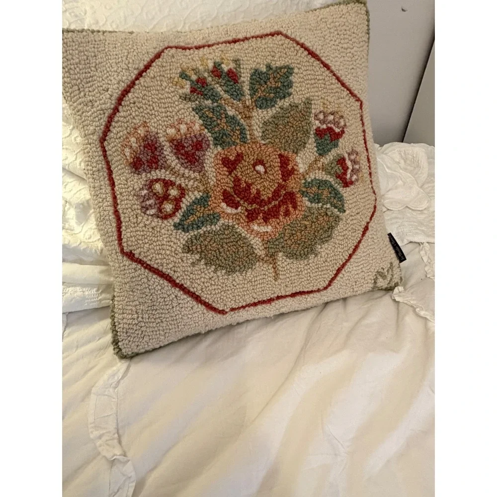 Laura Megroz for Chandler 4 Corners Hooked Wool Floral Pillow Velvet 16 Inch